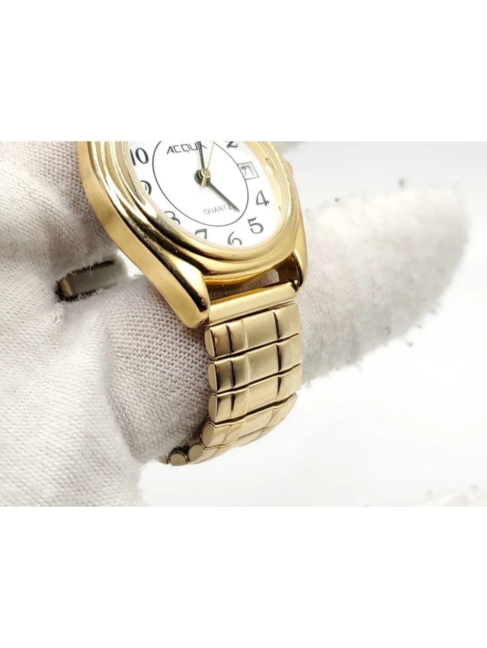 Acqua By Timex Gld Tone Expandable Band White Date Dial Women Watch New Battery